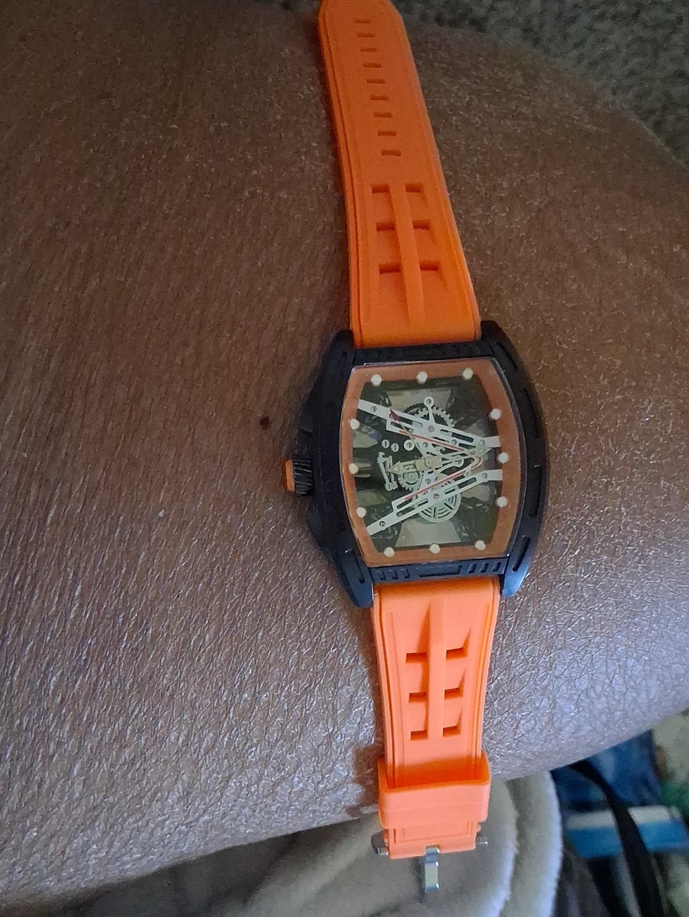 Orange Silicone Strap Mechanical-Style Sports Watch